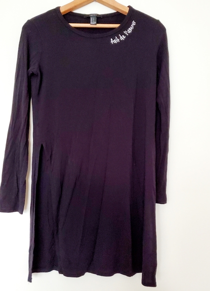Forever 21 black long-sleeve tunic split t-shirt - Picture 6 of 9
